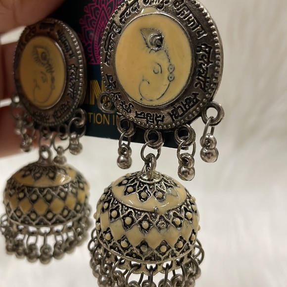 oxidised hand-painted beautiful jhumkas - Picture 8 of 12